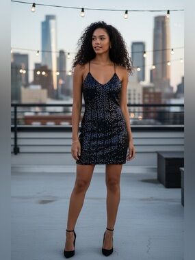 January 7 USA Black Sequin
V-Neck Mini Slip Dress